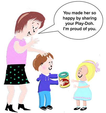 Illustration of moms approving their kids behavior.