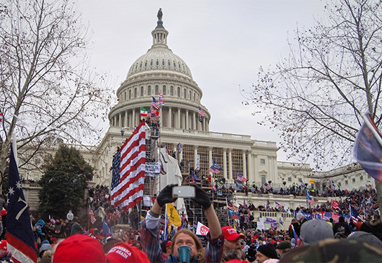 A crowd of rioters in front of the U.S. Capitol, Jan. 6, 2021. 