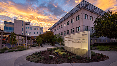 Lawrence J. Ellison Ambulatory Care Center, exterior of building and signage