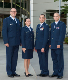 Military program faculty, from left: Capt Andrew Wishy, Capt Meryl Simon, Capt Jason Nieves, and Maj Timothy Williams (the site director)