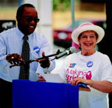 PHOTO -- Prostate cancer survivor Art Benjamin and breast cancer survivor Barbara Askew, top, share stories of hope at Sacramentos first National Cancer Survivors Day.