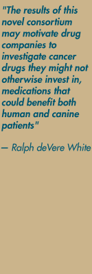 "The results of this novel consortium may motivate drug companies to investigate cancer drugs they might not otherwise invest in, medications that could benefit both human and canine patients" — Ralph deVere White 