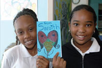 PHOTO — Khaylani Dove-Austin and Sydnie Mitchell, both 10, with For more information, visit www.accef.org cards they made for cancer patients at UC Davis Children's Hospital.