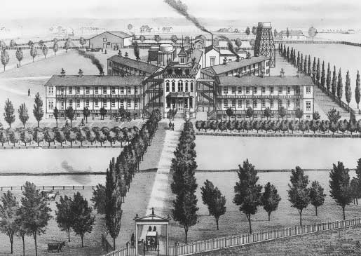 Artist’s rendition of new Sacramento County Hospital with five wings, 1879