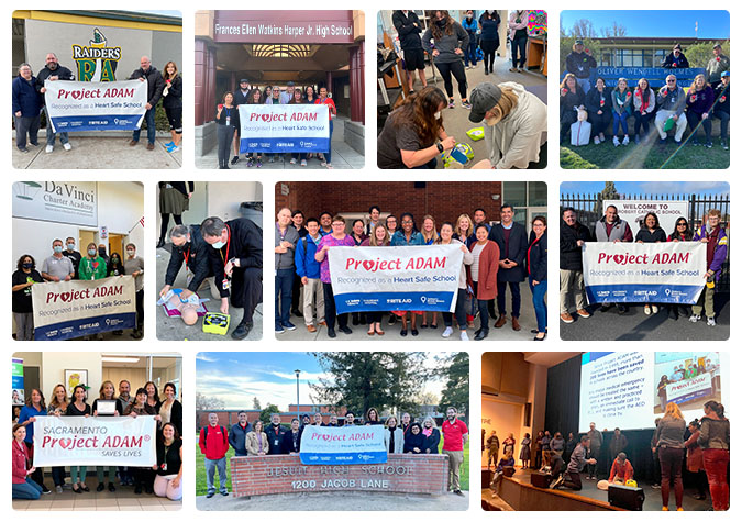 Collage of different schools that have participated in the heart safe school program