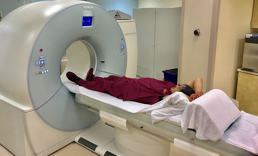 Patient undergoing CT exam