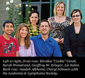 Left to right, front row: Kirollos "Cookie" Gendi, Sarah Wenstrand, Geoffrey W. Krieger, Liz Salmi. Back row: Azadeh Afkhami, Cheryl Johnson with the Leukemia & Lymphoma Society.