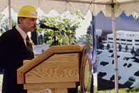 James Goodnight, Jr., then cancer center director, at groundbreaking in 1989