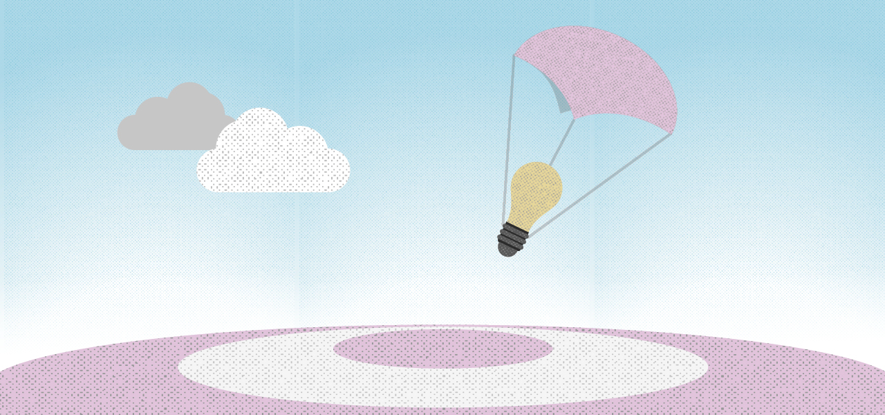 illustration of a light bulb with a parachute landing on a bullseye